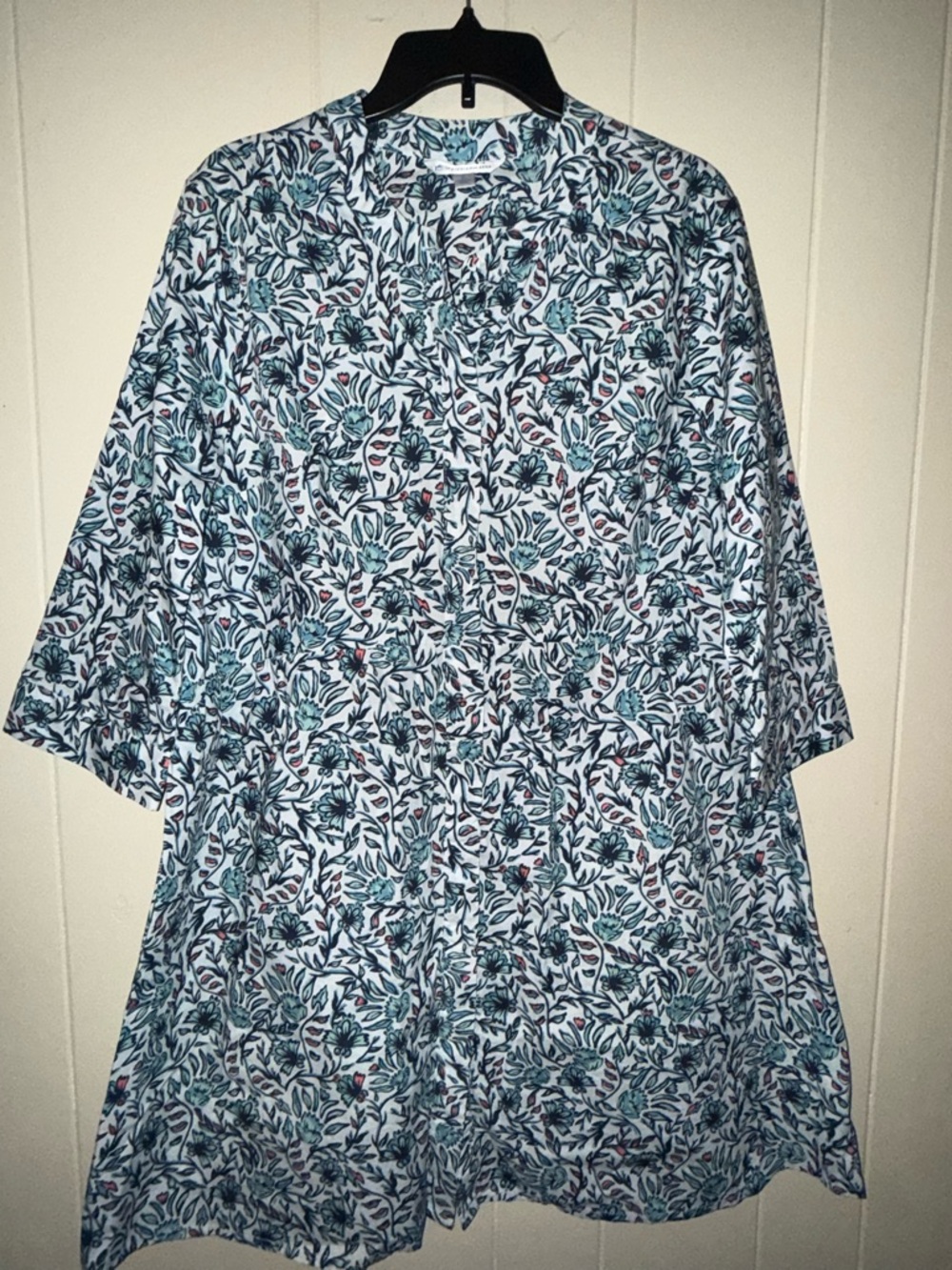 Southern Tide Teal, Navy & White Floral Button-Up Tunic